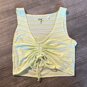 lime green and white striped. scrunched